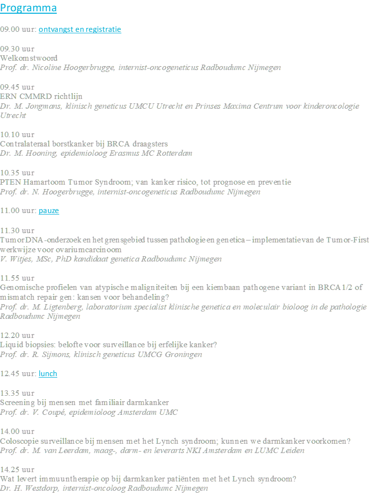 Programma up-to-date in erfelijke kanker